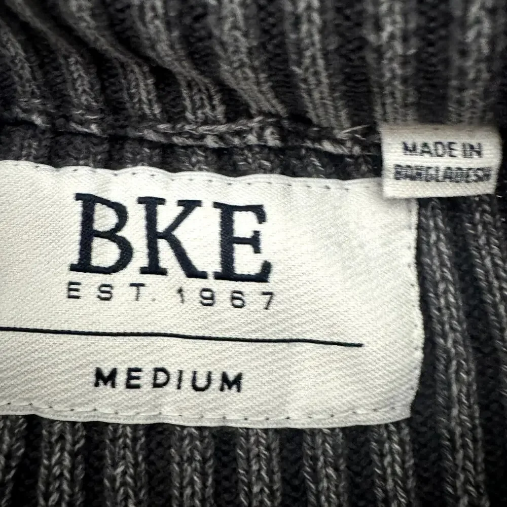 KE Distressed Knit Sweater Mens Medium Gray Mock Neck Button Pullover‎ Buckle